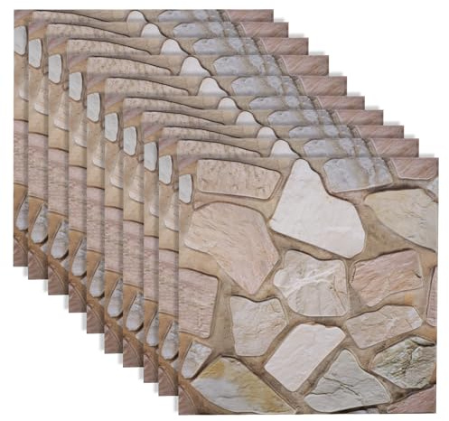 YapitHome 3D Wandpaneele Selbstklebend, 10 Stück, 30x30cm, Steinoptik | Wasserfest, Ziegel Tapete, Für Badezimmer, Wohnzimmer, Küche, Schlafzimmer