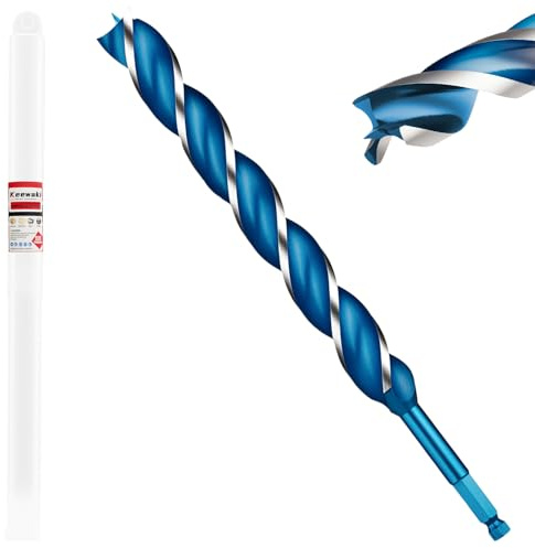 Keewaki 25mm x 300mm 3-Flute Auger Drill Bit for Wood – Extra Long Wood Drill Bits with Hex Shank, Heavy Duty Spiral Bit for Fast & Clean Deep Hole Drilling in Timber