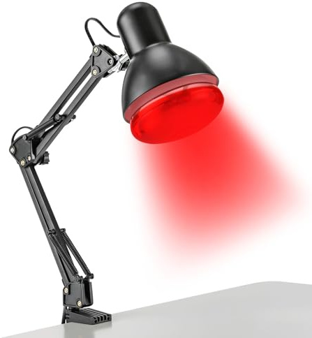 CUMELLIIR Infrarotlampe 150W Rotlichtlampe Wärmelampe Mit Klemme, Medizinische Rotlichtlampe Therapie Für Linderung Von Muskelschmerzen, 360° Rotation & Klappbar