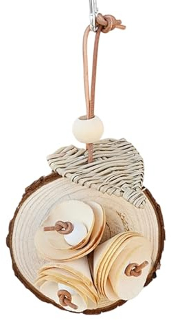 Xuanxi Natural Wooden Bird Chew Toy for Parrots Teeth Grinding Easyly to Install Hanging Design with Raffia Ball Dentals Care Bird Toy for Cockatiels