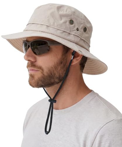Hat Hut Sonnenhut für Herren, Wasserdichter Fischerhut, LSF 50+ breite Krempe, Regenhut, Outdoor Bucket Hat, Wandern, Allwetter (DE/NL/SE/PL, Alphanumerisch, Einheitsgröße, Beige)