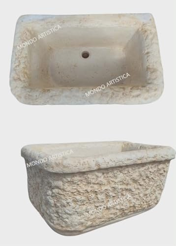 Lavandino Da Esterno In Cemento 60x37x30 Cm, Lavello Fontana da Giardino Artigianale, Resistente Alle Intemperie, Antigelo