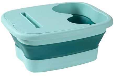 Foldable Footbath Massage Bucket Soaking Folding Basin Spa Foot Bath Household Sauna Bathtub Pedicure(Green-lid)