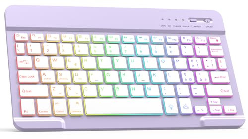 Tastiera Wireless Bluetooth, Rechargeable Tastiera Universale Ultra Sottile | Silenziosa Tastiera iPad, Tastiera Retroilluminata per Tablet Samsung/IOS/Android/Windows/Telefoni, Layout Italiano QWERTY