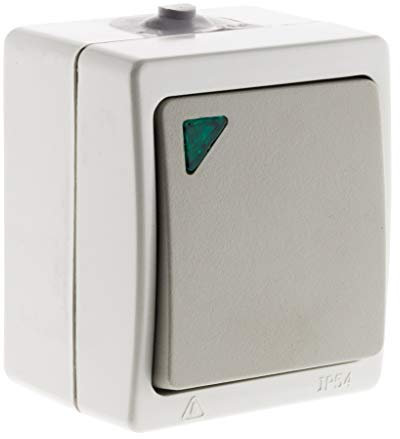 Zenitech - Interruptor de Conmutador Simple con Indicador - Gris Claro - IP54 Resistente al Agua, Antichoque - Instalación en Superficie Exterior - Material Aislante Antiflama - Cableado Simplificado