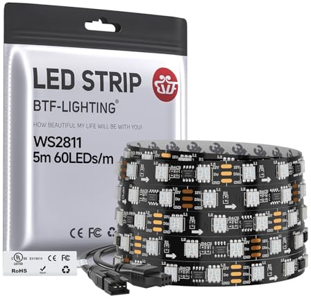 BTF-LIGHTING WS2811 RGB adressierbare LED-Streifen 5m 60LEDs/m IP30 DC12V | Traum Farbe 20Pixels/m 5M 300LEDs 100Pixels Schwarz PCB Flexibel Lauflicht Effekt für Heimdekoration
