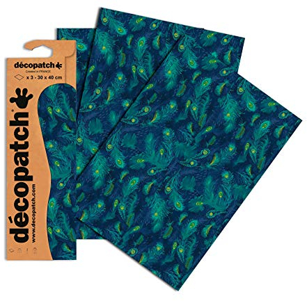 Décopatch Papier No. 722 (blau Grün Pfauenfeder, 395 x 298 mm) 3er Pack