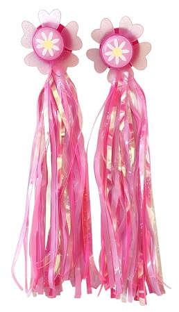Sunflower Bike Scooter Handlebar Streamers- Sparkle Tassel Pink Ribbons for Childrens Kids Bicycle Trike Grips Baby Carrier Accessories