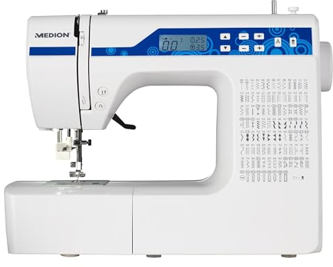 MEDION MD 15694 Digitale Nähmaschine/Knopflochautomatik/100 Stiche/100 Alphabetstiche/69 Doppel-Nadel-Stiche/LED-Nählicht/weiß
