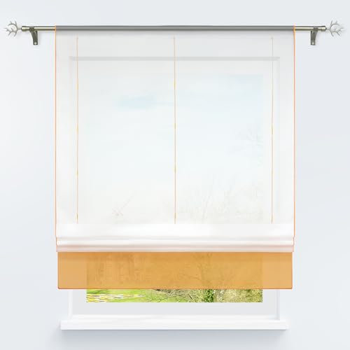 HongYa Bändchenrollo transparenter Voile Raffrollo Tunnelzug Raffgardine Vorhang H/B 155/60 cm Orange