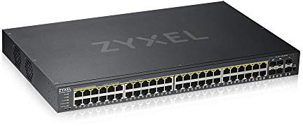 Zyxel Netzwerk Switch 48 Port | Smart Managed PoE+ | GS1920-48HPV2 | 44x GbE PoE+ mit 375W Budget + 4x Combo RJ-45/SFP PoE + 2x SFP, NebulaFlex, VLAN, QoS, Rackmontage Kit Enthalten