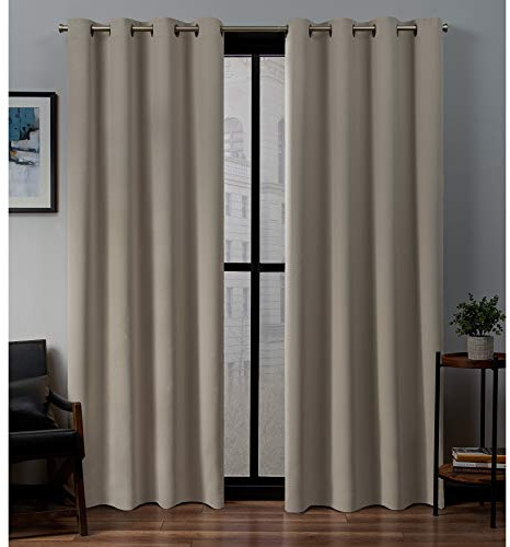 Exclusive Home Curtains Sateen Woven Blackout Grommet Top Panel Pair, Stone , 52x84, 2 Piece