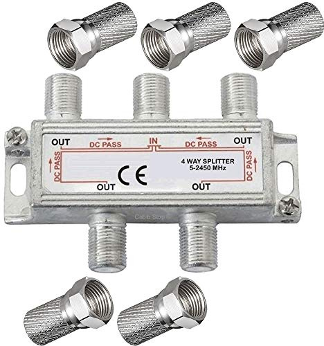 CableStop ® 4 Way Coax TV Aerial SAT Freeview Splitter 5-2450 MHz