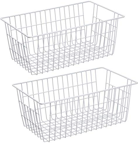 SANNO Freezer Wire Organizer Storage Baskets Large Organizing Bins for Fridge Storage, Freezer, Office, Bathroom, Pantry Organization Storage Bins Rack with Handles