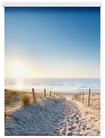 Lichtblick Klemmfix Verdunklungs-Rollo mit Motiv, ohne Bohren, Blickdicht, Seitenzugrollo, Made in Germany, Ostseestrand - Blau 80 x 150 cm