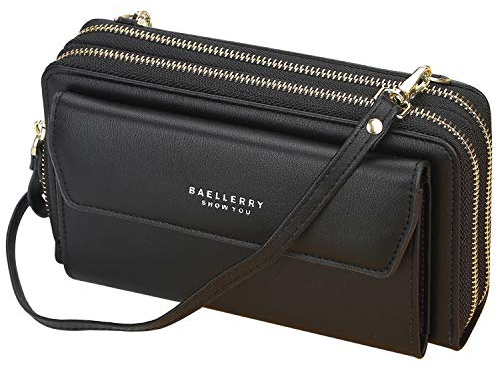 Yixuan Damen Schultertasche Handy Umhängetasche zum Umhängen mit 2 Reißverschluss Beutel Geldbörse Portemonnaie PU Leder Tasche Handytasche mit Kartenfächer Verstellbar Schultergurt