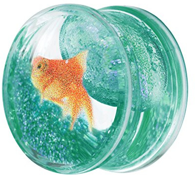 Taffstyle Ohr Plug Flesh Tunnel Piercing Ohrpiercing Double Flared Kunststoff Liquid Glitter in Neon Farben mit Fisch Motiv 18mm Türkis