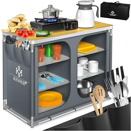 KESSER® Campingkök | inkl. bärväska | campingskåp | med aluminiumram | resekök | kökslåda | tältskåp | utomhus camping kök |