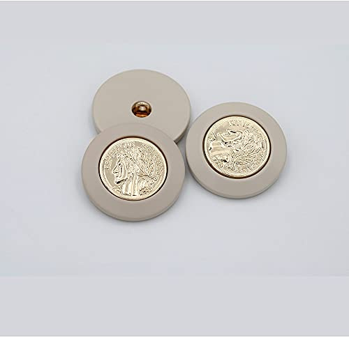 5 PCS Vintage Round Metal Gold Button Women Head Pattern Decorative Buttons Suit Coat Uniform (White Gold, 21mm)