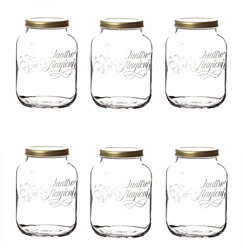 6 x 2 liter Bormioli Quattro Stagioni förvaringsburkar – 19 x 12,5 cm – glas med lock, skruvlock – skruvglas 2 000 ml – förvaringsglas, förvaringsburk, ribbstol