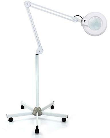 24W LED Lupenleuchte Lupenlampe Kaltlicht 5 Dioptrien mit Standlupe 5D Diopter mit Einem Ständer und Rädern 360 Gedreht Objektiv für Kosmetikerinnen, Stickerinnen, Zahnärzte, Nageltechniker