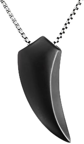 Wolflock Ossidiana - Collana da uomo con ciondolo a dente di lupo | realizzata a mano | finitura vintage | lupo, 60 cm, Ossidiana, Ossidiana