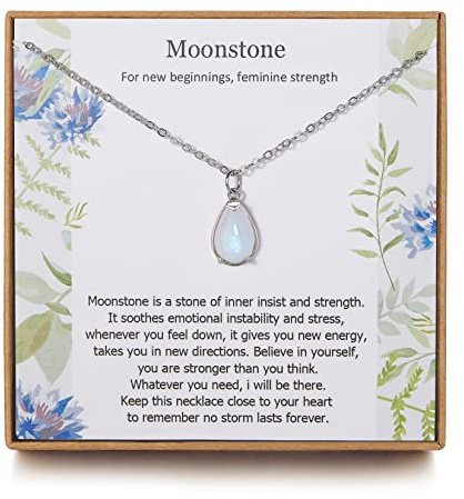 TISSGIRL New Beginnings Rainbow Moonstone Sterling Silver Necklace for Women, Healing Gifts, Strength Gift New Job Gift for Her, Moonstone Jewelry