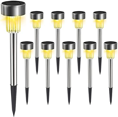 Melofo Outdoor Solar Stake Lights 10 Pack LED Waterproof Stainless Steel Garden Lights Solar Powered Stakes Garden Outdoor Light Post Path Light for Holiday Garden Pathway Patio Yard