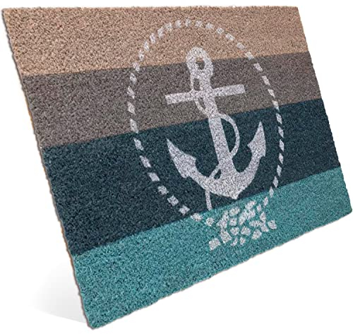 Entrando Fussmatte aus Kokos 40x60 cm - 20 Stillvolle Motiven - für außen, robust, rutschfest - ideal für überdachte Haustür (Anker)