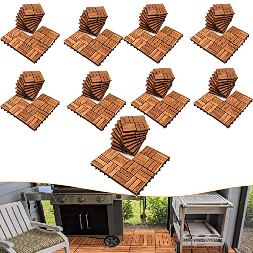Joparri Holz-Fliesen, 30 x 30 cm Bodenfliesen, 99 Stück, 9 m² Terrassenfliese, Akazienholz, Klicksystem,wetterfest, leicht verlegbar, zuschneidbar, für Patio Platten Balkon Fliesen Garten, Braun