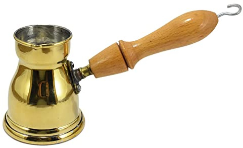 Egyptian Egypt Brass Copper Pot Ibrik Briki Turkish Greek Coffee Maker Jazva Cezve Jezve Turka Ararat Arabic Arabian With Wooden Handle Hand Hammered Handmade Decanter Size No 3 ( 4.73 oz / 140 ml )