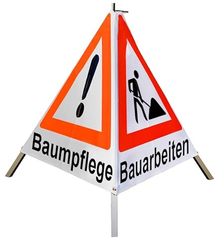 Warnpyramide 70cm - (VZ101)&(VZ123) Baumfällung/Baumpflege/Bauarbeiten - tagesl. weiß, leicht