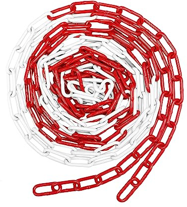QWORK® 5 Metro Cadena de Seguridad de Acero Galvanizado Ø 5 mm, Roja-Blanca