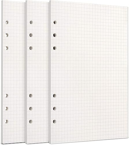 YSTrillion Kariertes Papier 3 Packung Nachfüllpapier A5,135 Blätter 6 Löcher Ersatzblätter Refill Paper für Notizbuch,Tagbuch,Skizze,Malerei