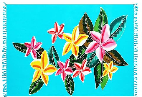 SAIVONA Großes Pareo Sarong Tuch Damen Wickelrock Strand Strandtuch Blickdicht Wickeltuch Umkleidehandtuch Wickelkleid Handarbeit aus Fair Trade Handbemalt Unisex + Gratis Schnalle und Haarband