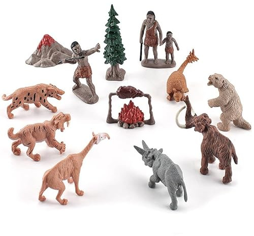 Bekecidi 12 Pieces Primitive Human Models and Realistic Wild Animals Figure, Caveman Figures Emulation Primitive Model for Kids and Adults Science Educational Play