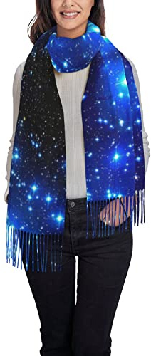 Winterschal – Galaxie-Sterne, lange Schals für Damen, warmer Quastenschal mit Stola, Galaxy Stars, One size