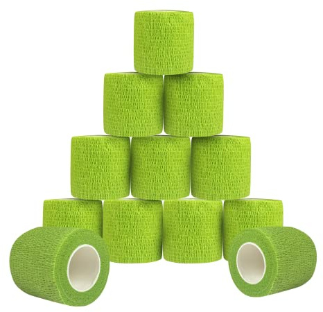 Venda Cohesiva Autoadhesiva 5 cm x 4,5 m, 12 Rollos, Verde | Banda Venda Cinta Vendaje Adhesiva Deportiva Elástica Tape Crossfit Dedos