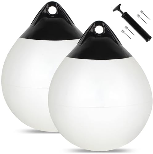 Boat Mooring Buoy 2Pack,10 inch Round Boat Fenders Ball Boat Buoy Ball,Inflatable Boat Fenders Dock Bumper Ball Anchor Buoy Suitable for Yachts Marinas Sailboats Ski Boats(White)