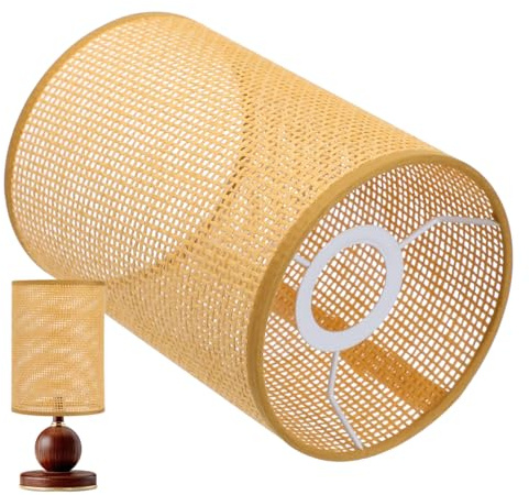 PRETYZOOM Rattan Woven Lampshade for Table Lamps Rustic Shade Floor Fixture E27 Light Cover Small Drum Basket Chandelier Replacement for Living Room Bedroom Kitchen 8.07 X 5.51 in