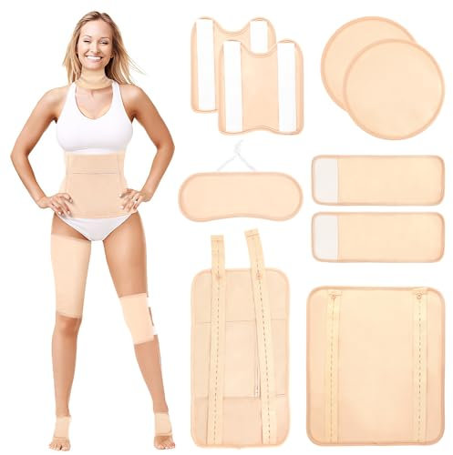 Texpot Castor Oil Pack Wrap Kit, 9 Pcs Reusable Organic Cotton Castor Pack for Neck Chest Waist Back Knee Feet, Adjustable Elastic Straps Compress Pads, Machine Washable Anti Oil Leak