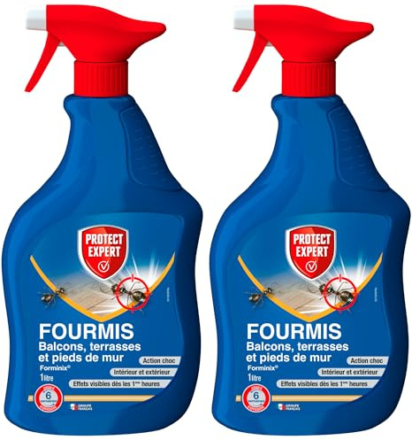 PROTECT EXPERT Sprays Anti-Fourmis Interieur & Extérieur Prêt Emploi 2x1L | Action Choc & Longue Durée - Effets Visibles Dès La 1ère Heure - DTMAL1X2