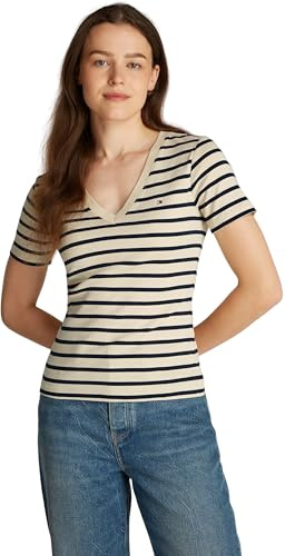 Tommy Hilfiger Camiseta de Manga Corta Mujer New Slim Cody V-Neck Cuello de Pico