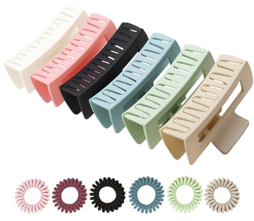 Large Claw Clips for Thick Hair, Strong Hold Rectangle Matte Solid Color Hair Jaw Clamp for Women and Girls Curly, Straight and Wavy (6 Colours)