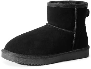DREAM PAIRS Women's Genuine Suede Winter Snow Boots,Black,5