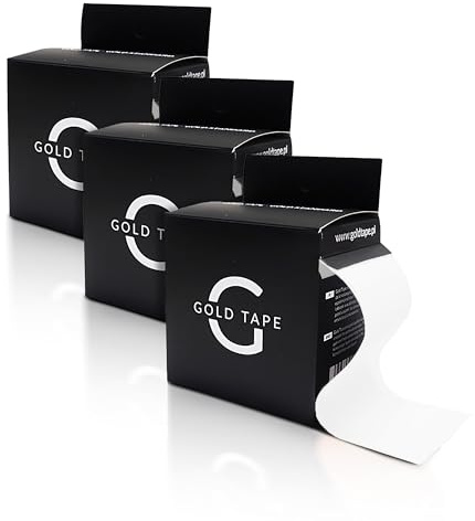 Gold Tape Bande de Kinesiologie Kit 3pcs Blanc | Bandage Elastique Hypoallergénique | Ruban Médical de Récupération Musculaire - 5 cm x 5 m | Bande de Physiothérapie pour Blessures | Rouleau Unique