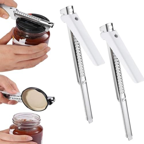 Effortless Arthritis Jar Opener, Bottle Opener for Seniors, Easy Open Lid Opener, 2024 Adjustable Handle, Arthritis Glass Lid Opener Made of Stainless Steel (2, White)