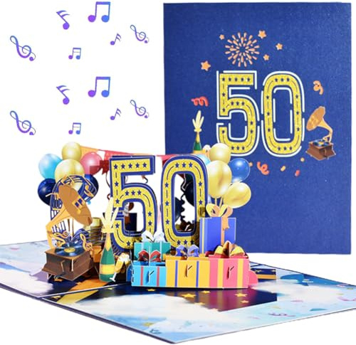 Gute zum 50. Glückwunschkarte zum 50. Geburtstag Pop Up Karte für Frauen Männer, 50.Geburtstag Karte mit Notiz und Umschlag, 3D Pop Up 50.Geburtstag Geschenke Karten für Frau Ehemann Mama Papa.