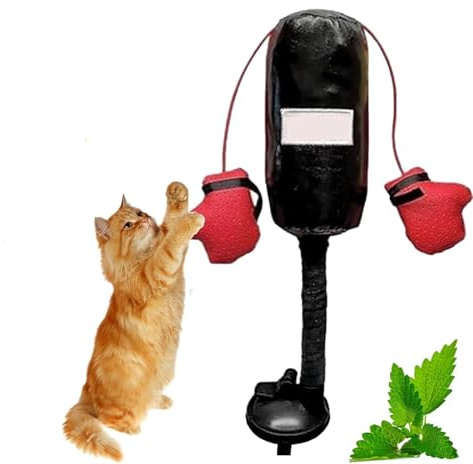 Qoobom Katzen-Boxsack-Spielzeug, Boxsack mit Handschuhen, Katzenspielzeug, interaktives Kätzchen-Spielzeug, Boxsack, Mini-Boxsack, Katzenspielzeug, Boxsack, Spiel-Fitnessstudio für Kittyweight