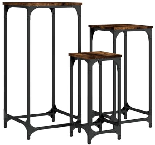 ULUYYUC Nachtschrank Beistelltisch Couch Gartentisch Wetterfest Camping Tisch - Satztische 3 STK. Räuchereiche Holzwerkstoff für Garten Balkon Schlafzimmer Wohnbereich